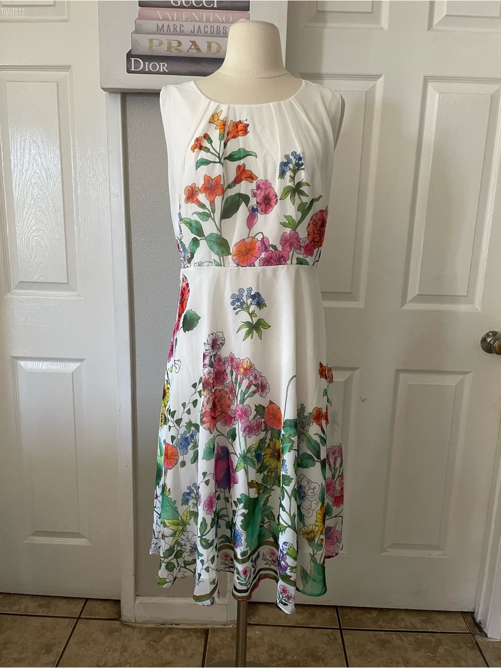Pietro Brunelli White Dress with Subtle Multicolor Floral Accents Size L